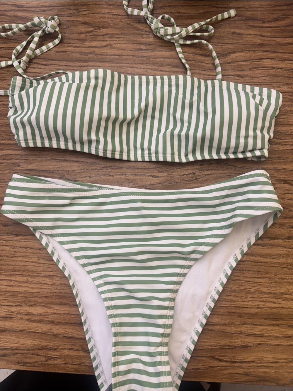 Green and White Striped Bikini Set